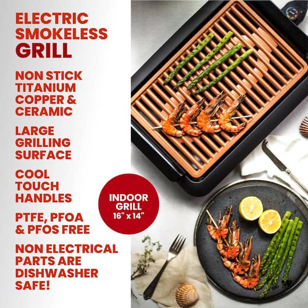 Chefman Electric Copper Smokeless Indoor Grill with Non-Stick Cooking  Surface and Adjustable Temperature RJ23-SG-COPPER - The Home Depot