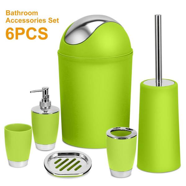Aoibox 6-Piece Bathroom Accessory Set with Soap Dispenser, Toothbrush Holder, Green