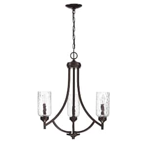 3-Light Hanging Adjustable Chandelier with Black Finish and Clear Glass Shade, 3*E26