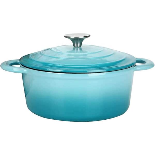 4.5 qt. Round Enameled Cast Iron Dutch Oven in Aqua with Lid Self-Basting Porcelain Coated Pot for Baking