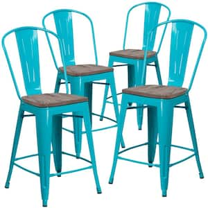 40.25 in. Crystal Teal-Blue Bar Stool (Set of 4)