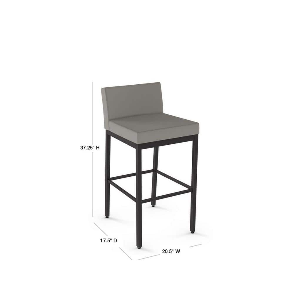 Taupe Gray Faux Leather Bar Stool with Dark Brown Metal Frame