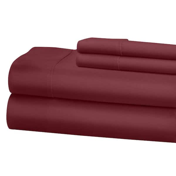 Unbranded 1200 Thread Count Deep Pocket Solid Cotton Sheet Set (Full, Burgundy)