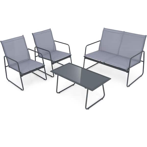 Costway 4-Piece Metal Patio Conversation Set Outdoor Table Garden