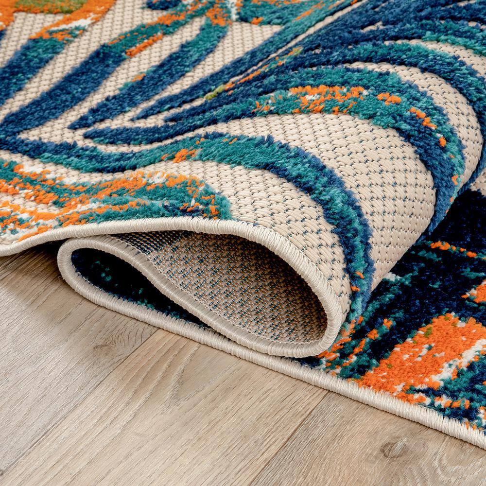Tropical Floral Leaves Multi 5' x 7' Flat Woven Area Rug