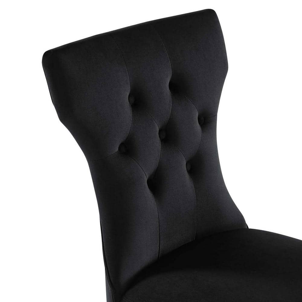 Luxe Hourglass Black Velvet and Wood Dining Chair