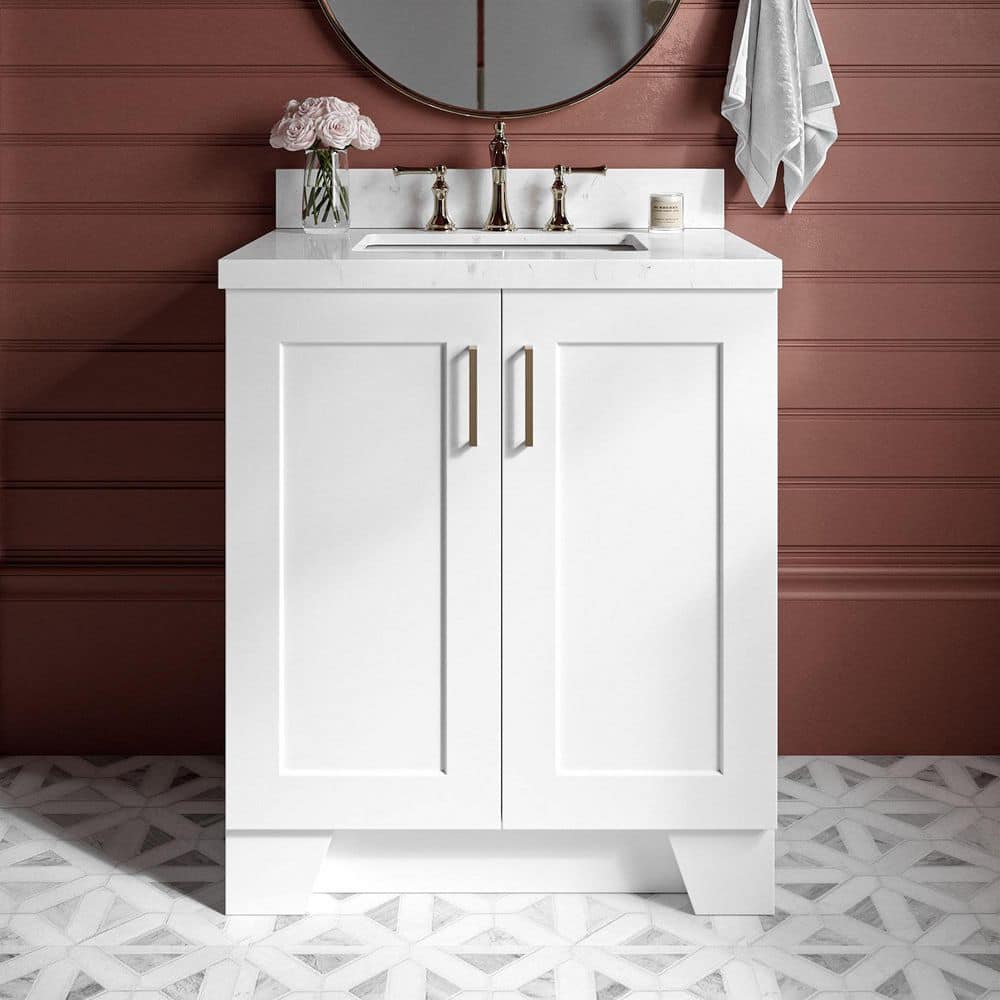 Taylor 30" White Freestanding Vanity Cabinet with Brass Hardware