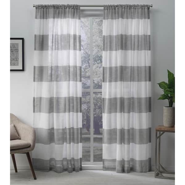 EXCLUSIVE HOME Darma Black Pearl Stripe Sheer Rod Pocket Curtain, 50 in. W x 84 in. L (Set of 2)