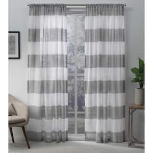 Darma Black Pearl Stripe Sheer Rod Pocket Curtain, 50 in. W x 108 in. L (Set of 2)