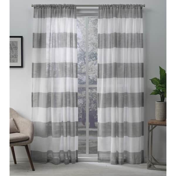 EXCLUSIVE HOME Darma Black Pearl Stripe Sheer Rod Pocket Curtain, 50 in. W x 108 in. L (Set of 2)