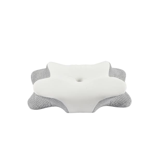 Neck Support Pillow Gray and White Medium Firm Cool Memory Foam Rectangular Pillow with Removable Pillowcase