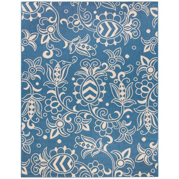 SAFAVIEH Beach House Blue/Beige 8 ft. x 10 ft. Abstract Medallion Indoor/Outdoor Area Rug