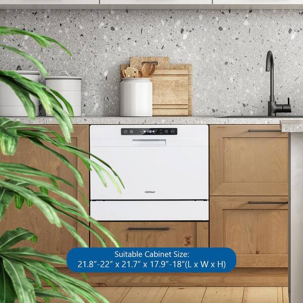  COSTWAY Countertop Dishwasher, Compact Built-In Dishwasher with  6 Places Settings, 5 Washing Programs, 360° Top & Lower Spray Arms and 24 H  Timer, Portable Dishwasher for Apartments, Dorms, RVs, White : Appliances