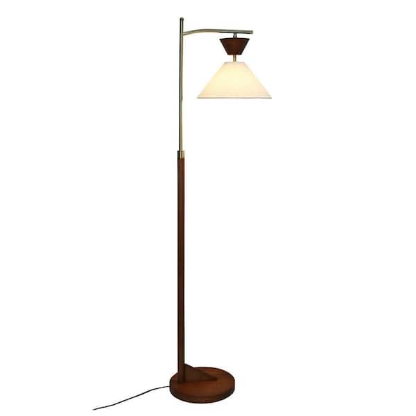 Avex 61 in. Brown Modern 1-Light Standard Floor Lamp with Beige Fabric Shade