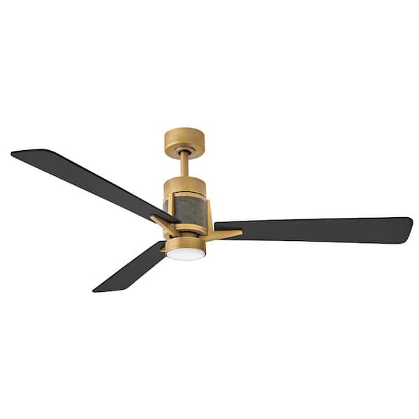 HINKLEY - Atticus 56.0 in. Indoor/Outdoor Integrated LED Heritage Brass Ceiling Fan with Remote Control