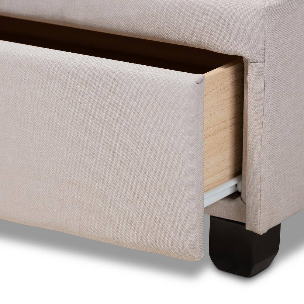 Elegant Beige Linen Queen Storage Bed with Biscuit Tufting