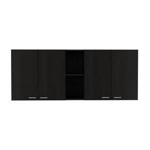 59.05 in. W x 12.4 in. D x 23.62 in. H Black Wood Assembled Wall Kitchen Cabinet with Shelves and Four Doors