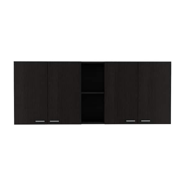 Amucolo 59.05 in. W x 12.4 in. D x 23.62 in. H Black Wood Ready to Assemble Wall Kitchen Cabinet with Shelves and Four Doors