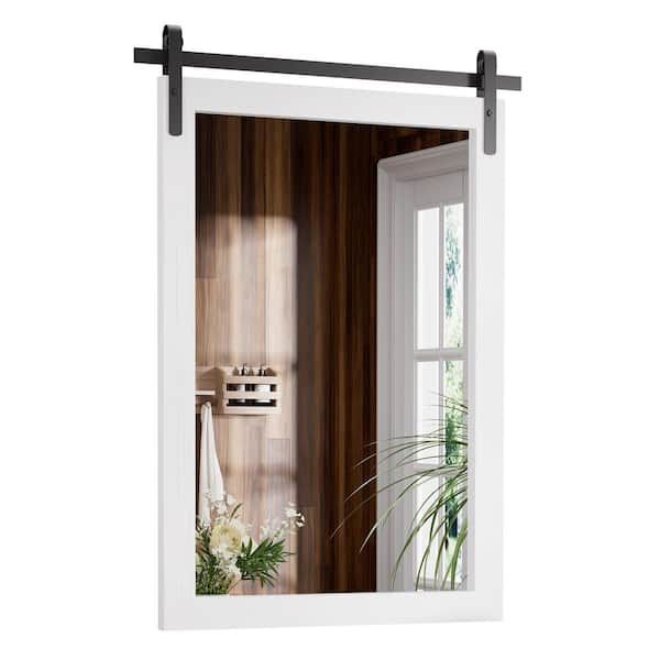CLAVIE 18 in. W x 26 in. H Medium Rectangular Mirror Wood Framed Wall Mounted Mirrors Bathroom Vanity Mirror in White