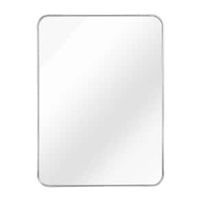 22 in. W x 30 in. H Rectangular Framed Hook Wall Bathroom Vanity Mirror in Silver