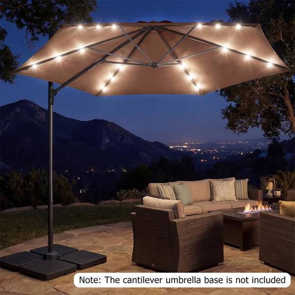 10 hanging patio umbrella brown colors Costway 10 ft. Patio Cantilever Umbrella Large Offset Hanging Umbrella with  Solar LED Lights Patio Umbrella in Brown HCST13853
