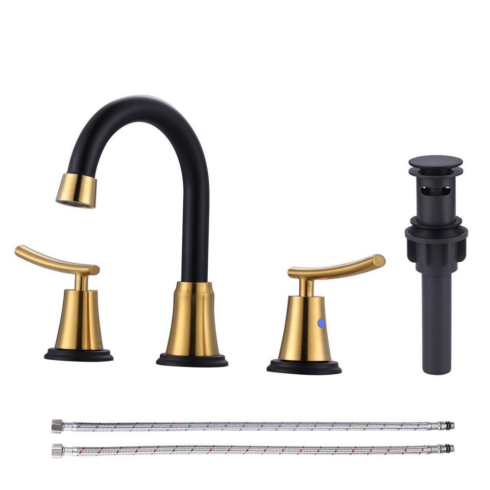 8 in. Widespread Double Handle Bathroom Faucet with Pop-Up Drain in Gold and Black price history on PriceWatchPro