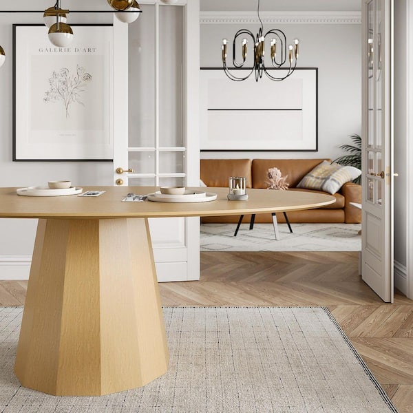 Modern Natural Solid Wood 67 in. Pedestal Dining Table Seats 6