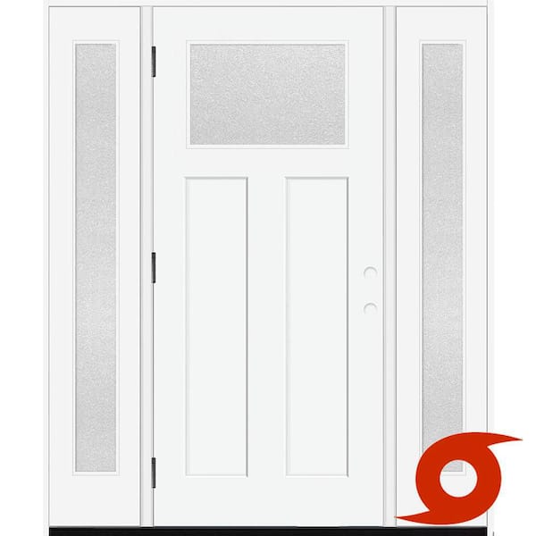 Palisade 64 x 80 in. 1/4-Top Micro Granite Impact Glass RHOS Unfinished Fiberglass Prehung Front Door 2-12 in. SL 4-9/16