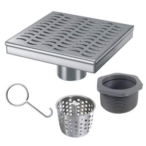 6 in. x 6 in. Stainless Steel Square Shower Drain with Wave Pattern Drain Cover