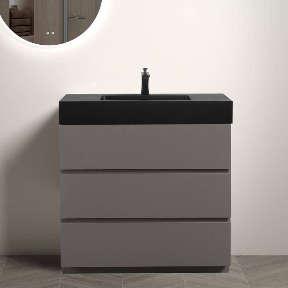 36 in. Single Sink Freestanding Gray Bath Vanity with Black Solid Surface Top Unassembled without Drain and Faucet price history on PriceWatchPro