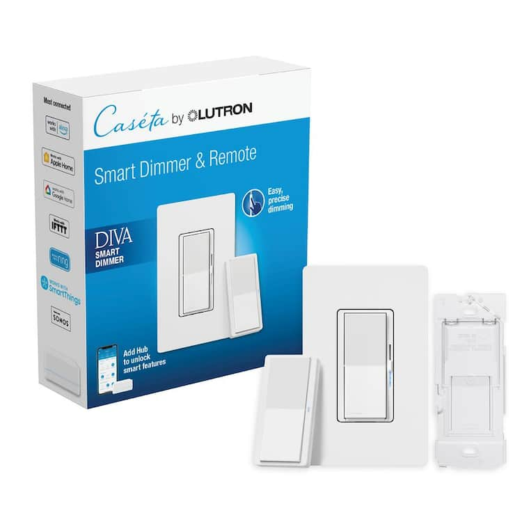 Lutron Diva Smart Dimmer Switch 3-Way Kit with Pico Paddle Remote, 150-Watt LED, White (DVRF-PKG1D-WH-R)