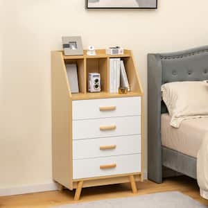 Natural 4-Drawer Chest of Drawers 3-Cube Storage Organizer Dresser with Countertop