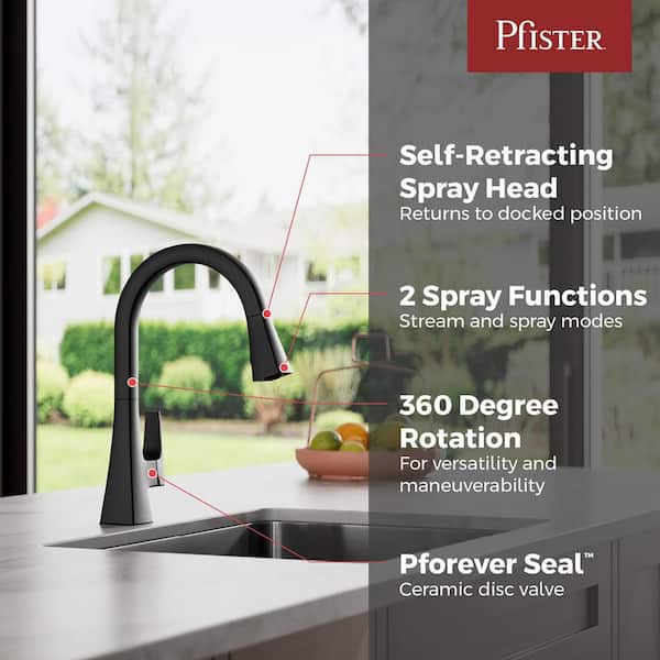 Maximillion Single Handle 15.1875 in. H Pull Down Sprayer Kitchen Faucet with 360° Spout Swivel in Matte Black