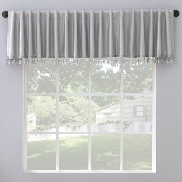 Evelina Faux Silk Chrome Gray Polyester 50 in. W x 17 in. L Back Tab 100% Blackout Curtain Valance (Single Panel)