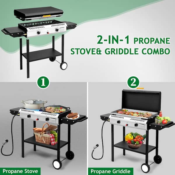 Karl home 2- Burner Portable Propane Stove and Griddle in Black
