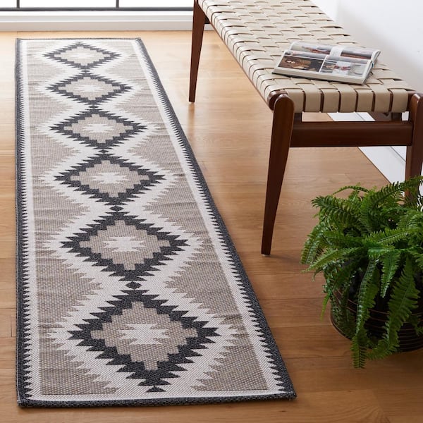 Augustine Beige/Black 2 ft. x 7 ft. Border Oversized Diamond Runner Rug