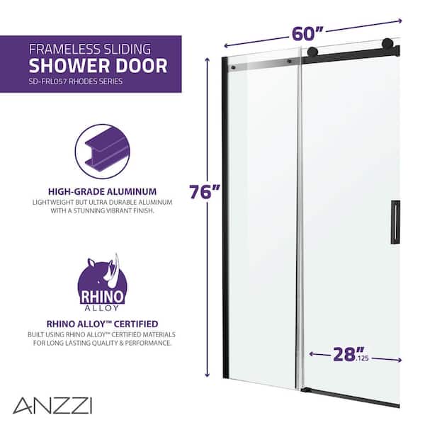 ANZZI Rhodes Series 57 to 60 in. x 76 in. H Sliding Frameless