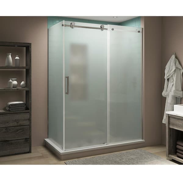 Aston Coraline XL 44 in. - 48 in. x 32 in. x 80 in. Frameless Corner Sliding Shower Enclosure Frosted Glass in Polished Chrome