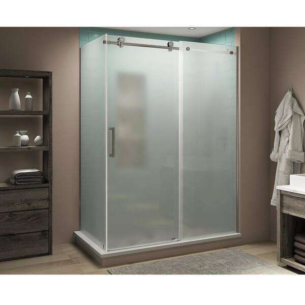 Aston Coraline XL 64 in. - 68 in. x 36 in. x 80 in. Frameless Corner Sliding Shower Enclosure Frosted Glass in Polished Chrome