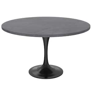 Verve Modern 48 in. Round Dining Table with Sintered Stone Tabletop in Black Steel Pedestal Base, Grey