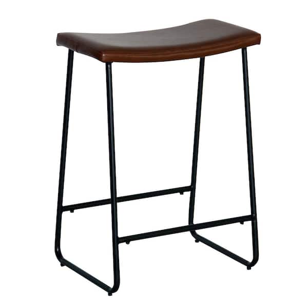 ACESSENTIALS 24.80 in. H Brown Easton Saddle Counter Stool (2-Pack)