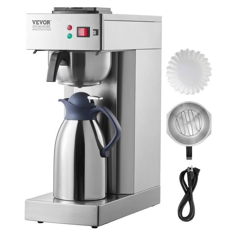 VEVOR 12-Cup Commercial Drip Coffee Maker, Coffee Maker Machine with Thermal Carafe to Keep Warm or Cold Stainless Steel