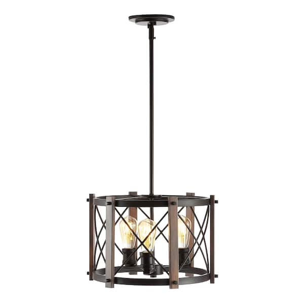 Ferme 16 in. 3-Light Oil Rubbed Bronze/Brown Adjustable Iron Rustic Farmhouse LED Pendant