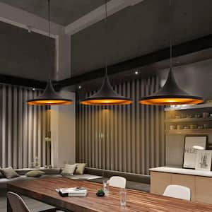 1-Light Industrial Farmhouse Matte Black Hanging Kitchen Island Pendant Light with Metal Shade