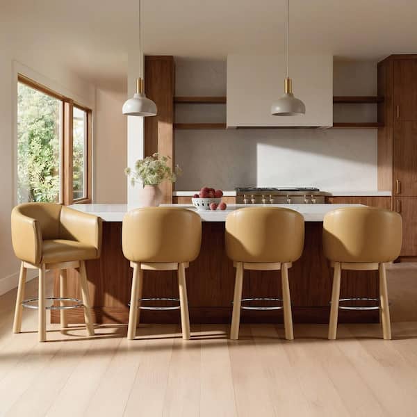 Spruce & Spring Sima 26 in. Sand Leather 360° Swivel Counter Stool