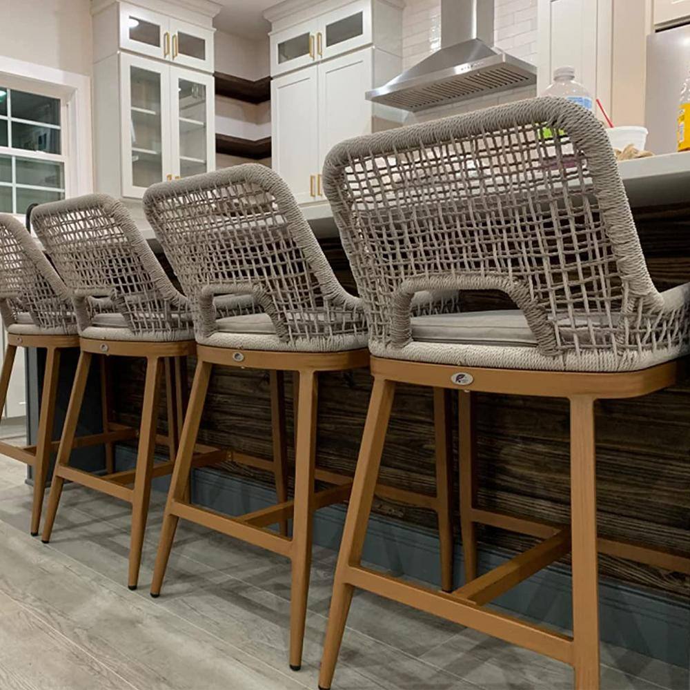 Modern Aluminum Plaid Wicker Woven Counter Height Outdoor Bar Stool with Back and Cushion (2-Pack) price history on PriceWatchPro