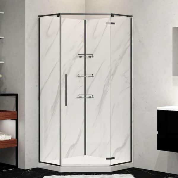Dreamwerks 36 in. L x 36 in. W x 78.5 in. H Neo Angle Corner Shower Stall/Kit in Black with Base and Walls