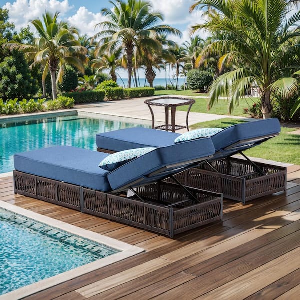 Lake Blue 2-Piece Aluminum Outdoor Lounge Chair, Patio Chaise