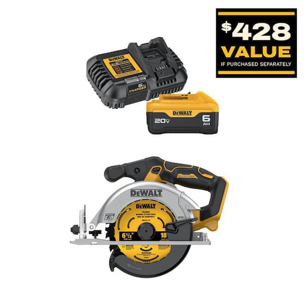 20V MAX Lithium-Ion Cordless Brushless 6-1/2 in. Sidewinder Style Circular Saw with 6.0 Ah Battery Pack and Charger Kit