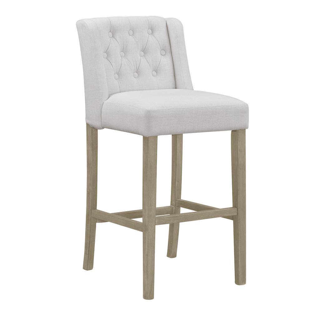Beige Tufted Fabric Bar Stools with Wood Legs, Set of 2